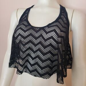 Black Chevron Mesh Women's Top